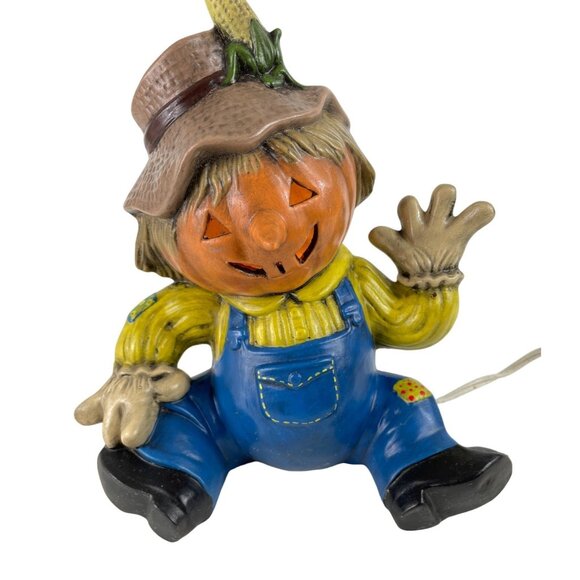 Halloween Scarecrow Pumpkin Jack O'Lantern 1981 Gare Ceramic Light Up Figurine - Picture 1 of 13